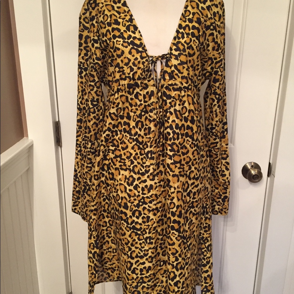 MALABAR BAY TOP TUNIC SWIM COVERUP GOLD BLACK ANIMAL PRINT Size S